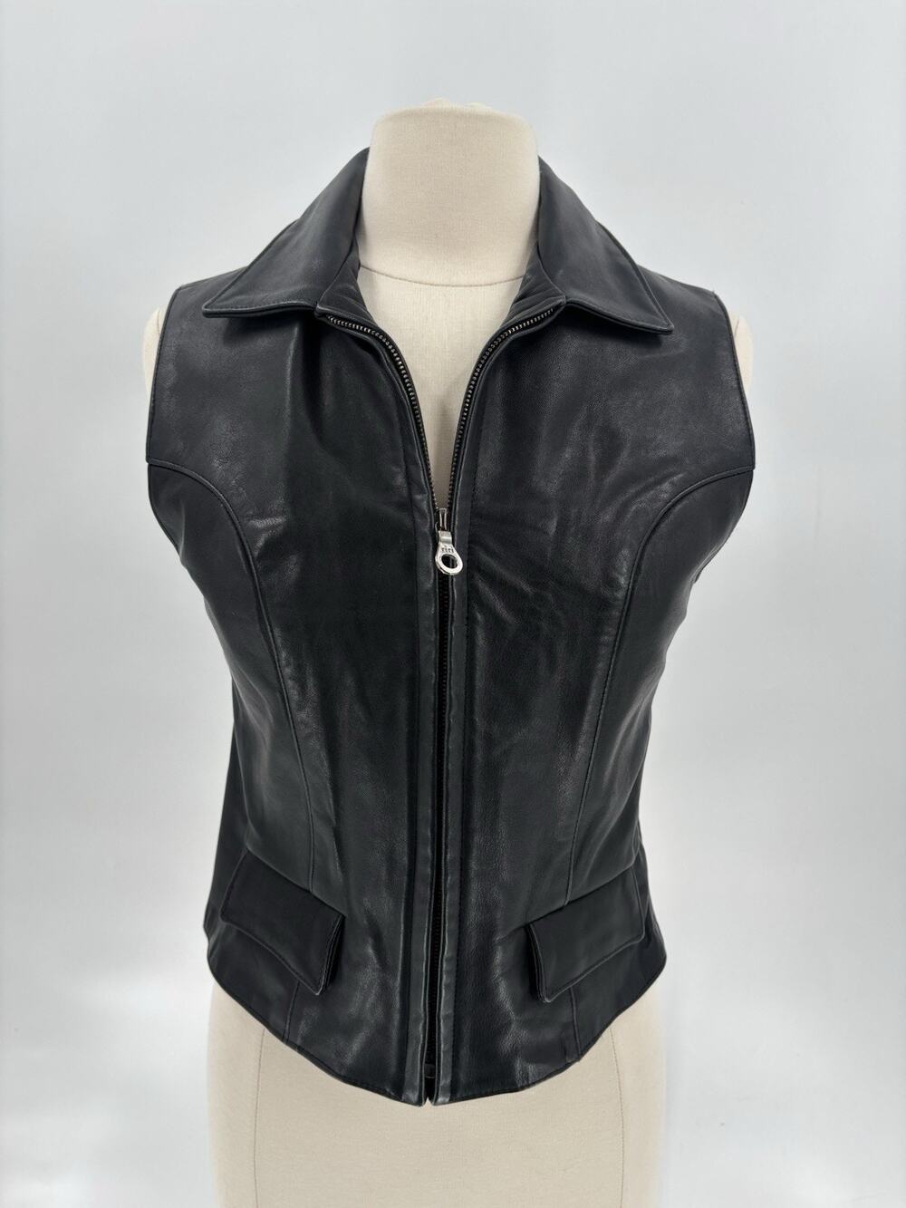 Vintage 80s 90s Kemo Sabe Leather Vest Womens Large Black Zip Biker Motorcycle